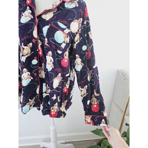 Nick & Nora Monkey Yarn Cotton Purple Flannel Christmas Sleep Pajamas Set XXL 2X - Picture 5 of 9